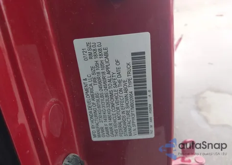 2021 Honda Ridgeline Awd Sport из США, поврежденный, VIN 5FPYK3F17MB020954